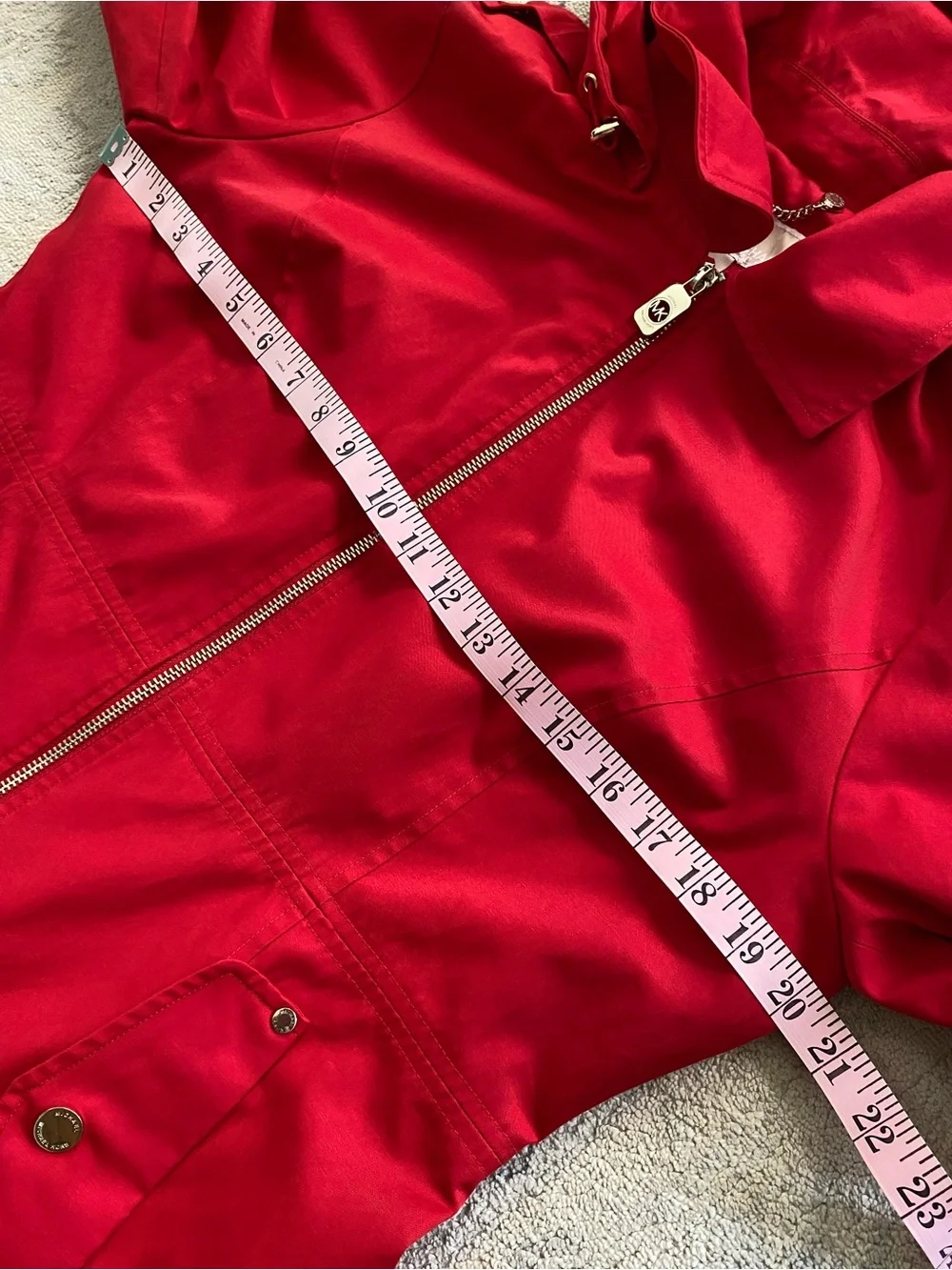 Michael Kors Hooded Rain Jacket Trench Coat Medium Red w/ Gold Hardware